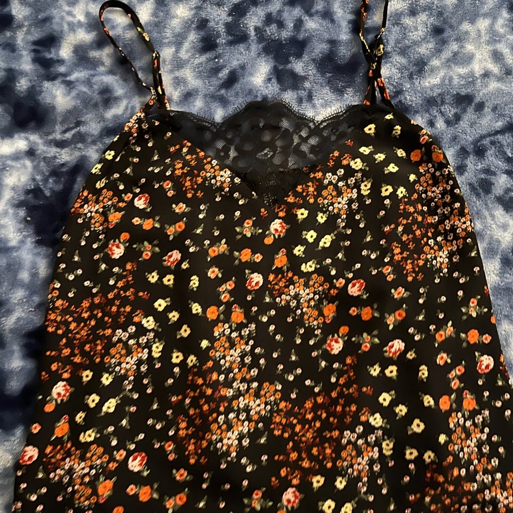 Forever 21 Black Floral Top with Lace